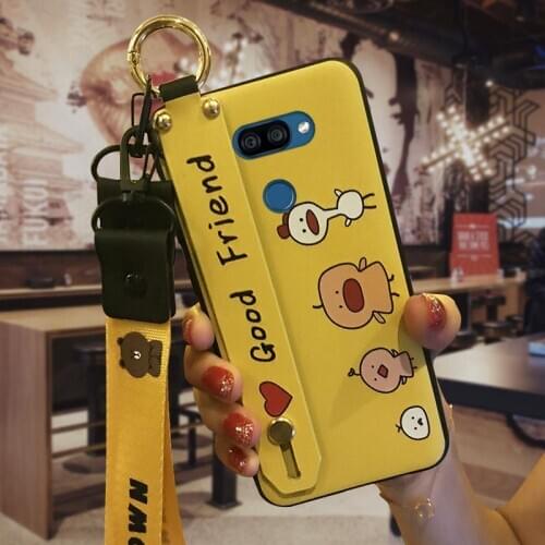 Lanyard Anti-knock Phone Case For LG K40S Kickstand Back Cover Cartoon Wrist Strap Wristband