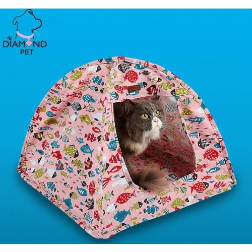 Fish design cotton canvas portable indoor cat pet folding tent house dog kennel pet products Dog house outdoor doghouse