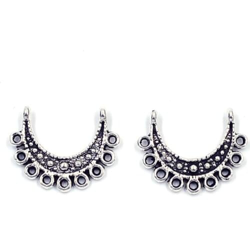 20Pcs Connectors Moon 9 Holes Dot For Charms Necklaces Zinc Metal Alloy Silver Tone Jewelry Making DIY Findings 15x21mm