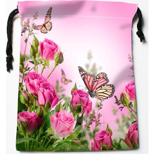 New Custom flowers butterfly Drawstring Bag Organizer Storage Bags Printed Receive Bag Compression Type Bags 18X22cm