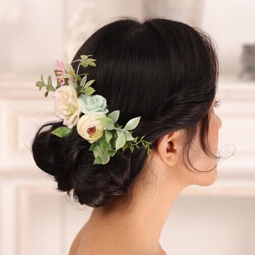 Wedding Flower Hair Comb Romantic White Blue Headwear Women Headpieces Bridal Hair Accessories Grils Ornaments