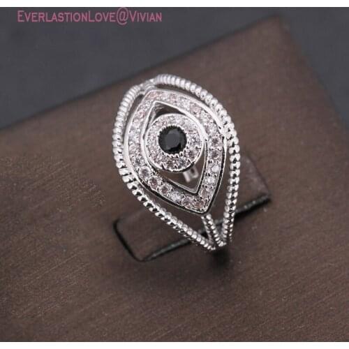 Temperament elegant girls silver color white women full of Jewelry women stone Ring Copper Zirconia Ring Fashion accessories