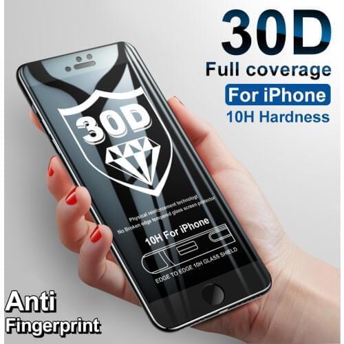 30D Protective Glass on For iPhone 6 6s 7 8 plus XR X XS glass full cover For iPhone Xs Max Screen Protector Tempered Glass