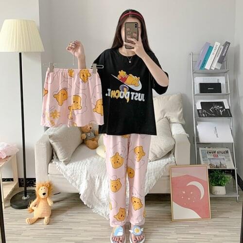 Cartoon Mickey Duck Lady Pajamas Sweet and Cute Home Service Student Short Sleeve Trousers Shorts 3-Piece Set