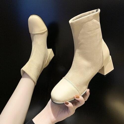 Boots women autumn/winter 2021 womens Korean version chunky heel fashion front zipper ankle boots women