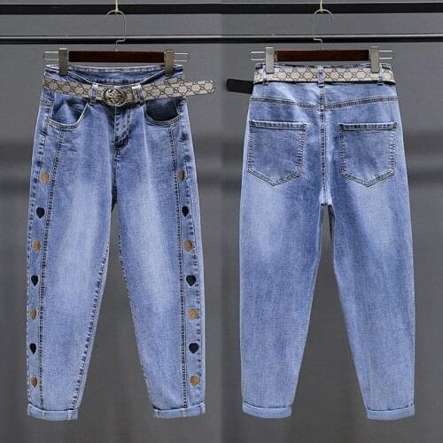 Color embroidery love harem jeans women 2021 new female designer high waist large size loose high quality womens pants trend