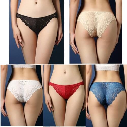 Womens Low-rise Lace Panties Briefs Sexy Underpants Lingerie Summer Thin Underwear Panties Solid Black White Red Blue