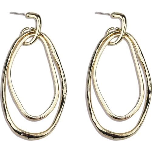 Fashion Irregular Double layer Gold Oval Long Earrings Women Vintage Geometric Statement Large Drop Earring Jewelry Female 2020