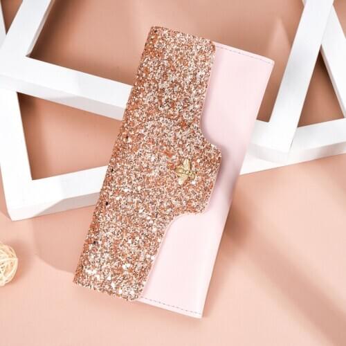 Womens Fashion Wallet Long Korean Sequins 3 Folding Coin Purse Multifunction Zip Clutch Phone Money Bag