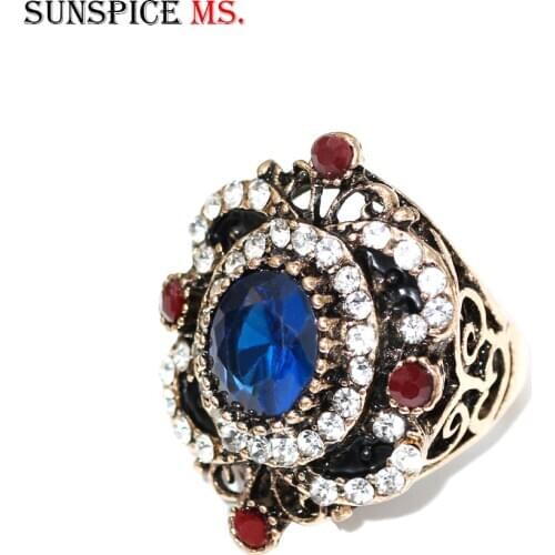 SUNSPICE MS Retro Vintage Ring Turkish Women Ethnic Wedding Jewelry Old Gold Engagement Ring Indian Jewelry Boho Accessories