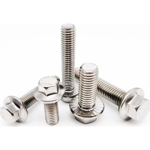 1/10X M5 M6 M8 M10 M12 304 Stainless Steel Metric Thread GB5787 Hexagon Head with Serrated Flange Cap Screw Hex Washer Head Bolt