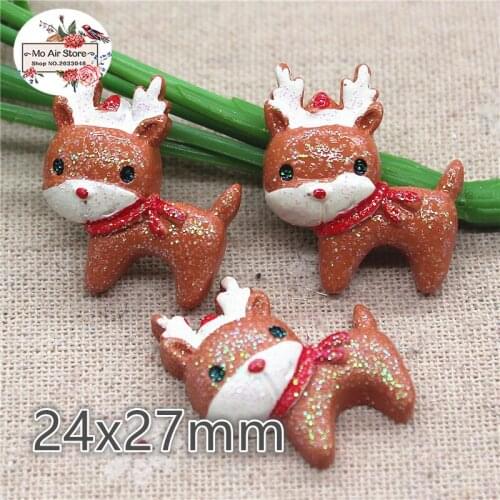 10pcs Christmas reindeer Resin flatback Cabochon Art Supply Decoration Charm Craft 24x27mm