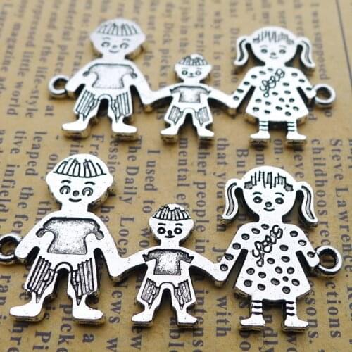 4 PCS/Lot 23mm*46mm Antique Silver Color Family Bracelet Connector Charms For Jewelry Making DIY