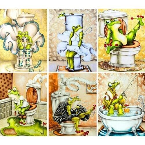 5D DIY Diamond Painting Toilet Frog Rhinestone Art Picture Full Square/Round Diamond Embroidery Mosaic Home Decoration Gift Kit
