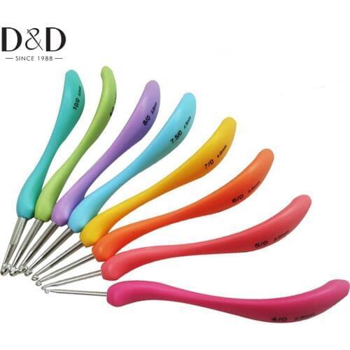 8pcs/Set Multicolor Plastic Handle Metal Hook Crochet Knitting Needles Weave Craft DIY Knitting Accessory 2.5mm-6.0mm