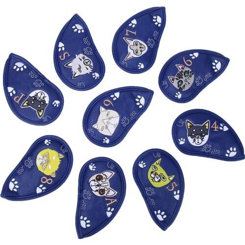 9PCS PU Leather Embroidery Waterproof Golf Putter Head Cover Iron Club Headcovers Accessory Golf Club Set Iron Putter Set
