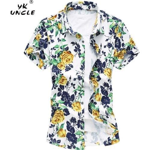 YK UNCLE Brand Summer Fashion Mens Shirts Short Sleeves Casual Ice Silk Cotton Mens Shirt Social Hawaiian Men Shirt Plus Size