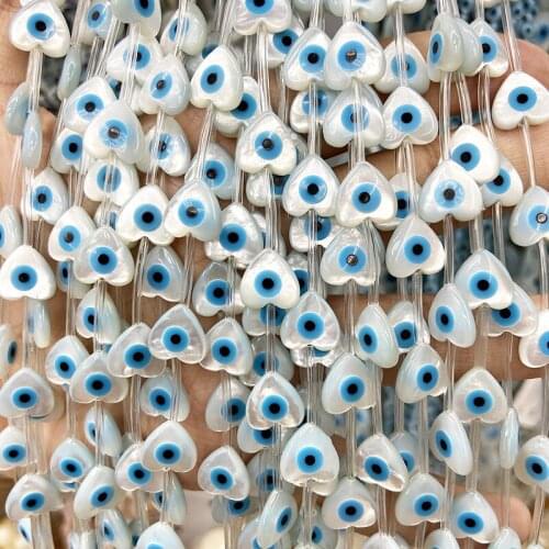20pcs/lot 10mm Natural Heart Blue Evil Eye Mother Pearl Shell Beads Heart Blue Evil Eye Mother Pearl for DIY Jewelry