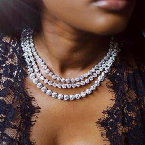 10mm Prong Set 5A Cubic Zirconia CZ Cluster Tennis Chain Necklace Women Iced Out Bling CZ Charm Choker Hip Hop Fashion Jewelry