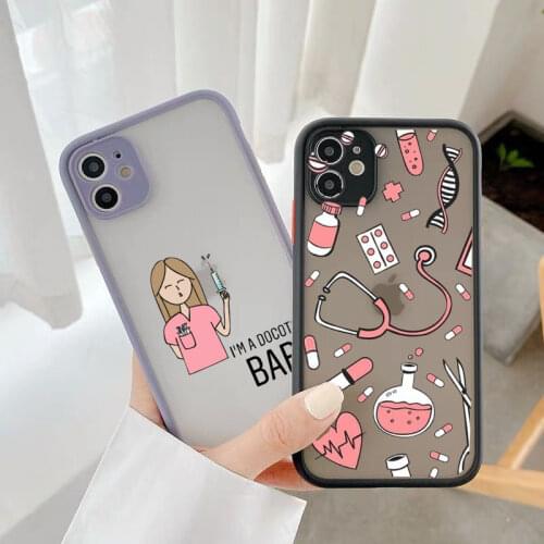 GYKZ Cartoon Medicine Doctor Nurse Phone Case For iPhone 11 Pro 12 XS MAX XR SE20 7 8 6 Plus Shockproof Matte Cover Clear Fundas