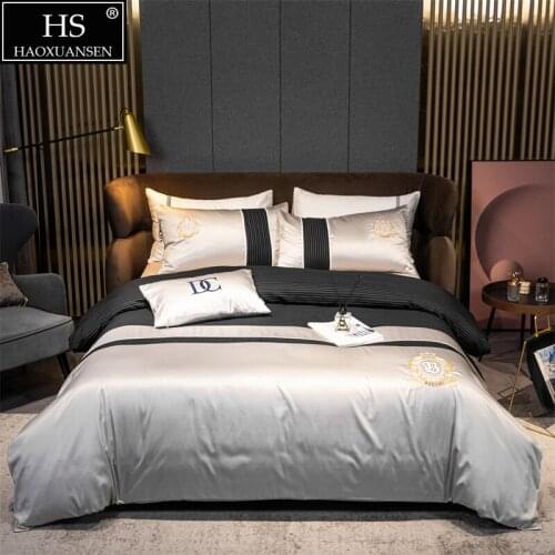 Embroidery Business Bedding Set Grey Black Fabric Stripes Design Duvet Cover Bed linen Bedsheet/Fitted Sheet Pillow Covers