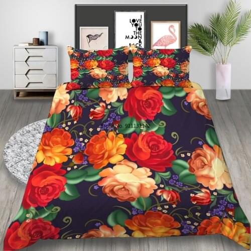 Beautiful Colorful Flower 3D Digital Print Bedding Cover Idyllic Style Duvet Quilt Cover Pillowcase Bedroom Home Textile