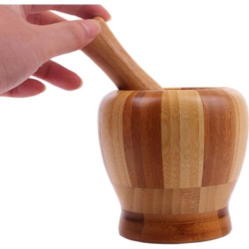 Wildlebend Bamboo Mortar (Wood) Large Garlic Walnut Cookie Tenderizer Powder To Make The Portable Home Kitchen Ware Accessories Multi-Purpose Ginger Crusher Herb Spice Hand Mill Grain Press