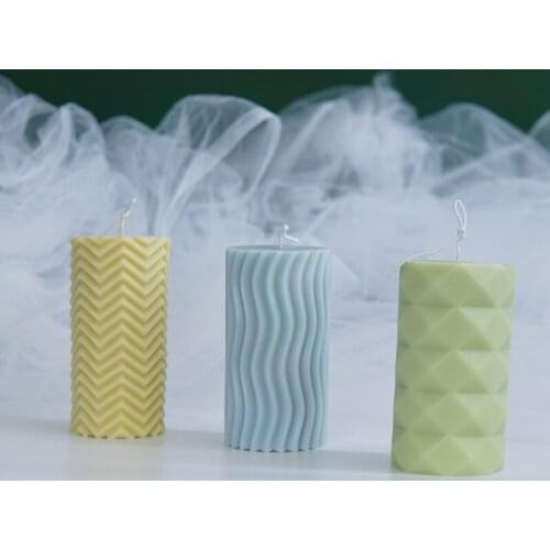 Geometric Cylindrical Candle Mold Horizontal And Vertical Stripes Simple Modern Style Silicone Horizontal And Vertical