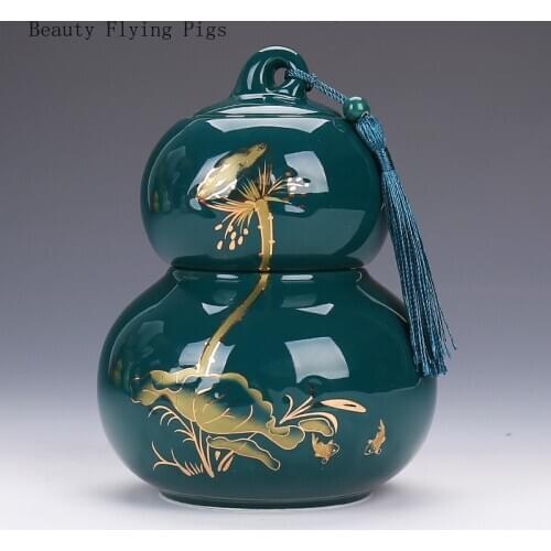 Gourd modeling ceramic storage tank moisture-proof sealing coffee bean tea candy biscuits with cover home kitchen storage tank