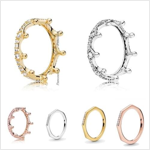 Original 925 Sterling Silver Enchanted Crown With Crystal Rings For Women Wedding Party Gift Europe Fashion Jewelry
