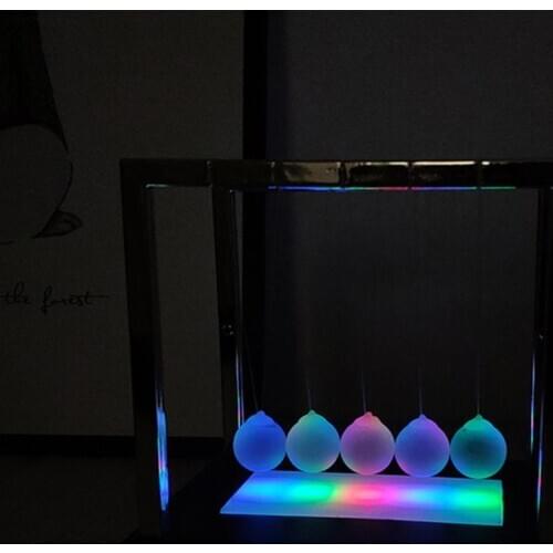 ABS Plastic Colorful Luminous Fuchsia Base Newtons Cradle Pendulum Balance Balls Physics Educational Toy Gifts Desk Decor