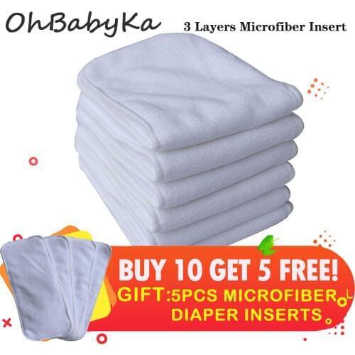 Reusable Diaper Inserts Pack of 15 Absorbent & Breathable Liners Ohbabyka 3-Layer Microfiber Inserts for Newborn Cloth Diapers