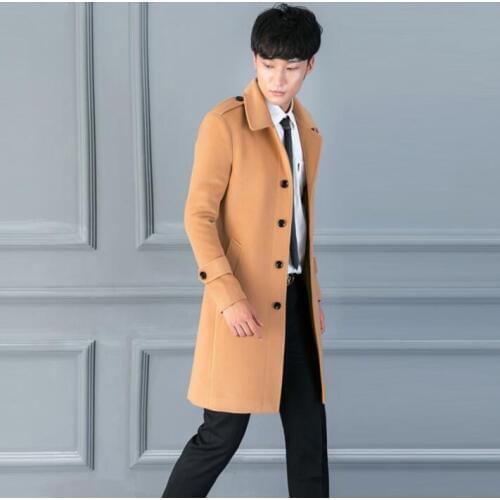 Casual woolen coat men trench coats long sleeves Single-breasted business overcoat mens cashmere coat casaco masculino england
