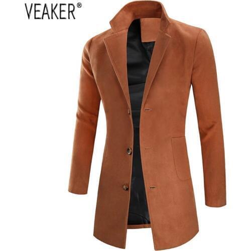 2021 Autumn Winter New Mens Wool Long Coat Jacket Male Slim Fit Cashmere Overcoats Outerwear khaki Black Wool Coats 3XL