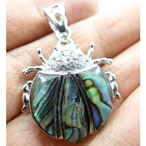 Natural Paua Abalone Shell insect Bead Pendant Alloy Jewelry making necklace for Women Vintage Jewelry Friendship Gifts F18