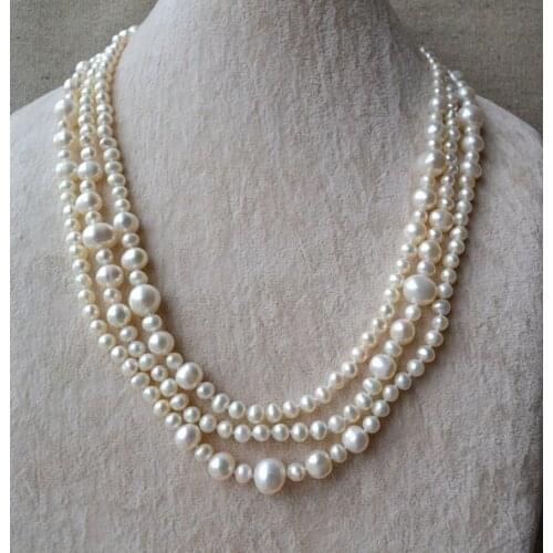 New Arrival Favorite White Pearl Long Necklace 5-11mm Genuine Freshwater Pearl Wedding Handmade Fine Jewelry Lady Gift