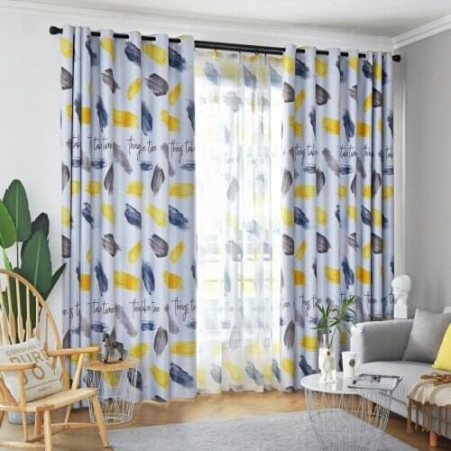 New Nordic Ins Modern Curtains Simple Style English Letters Gray Dark Green Finished Blackout Curtains for Living Room Bedroom