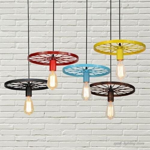 Retro Industrial Wheel Pendant Lights Vintage Bar Dining Room Kitchen Hanging Lamps Iron Art Restaurant Home Deco Light Fixtures