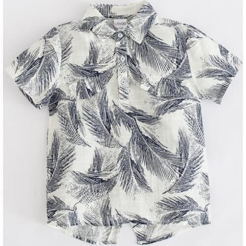 Baby Boys Casual Shirt 2020 Sunmer Children Fashion Feather Print Short Sleeve Tops Kids Beach Holiday Clothing