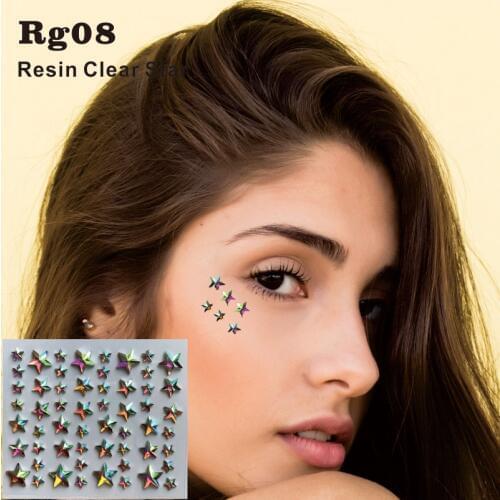 RG08 Clear Shiny Resin DIY stick on Cheek Face Jewels Sticker Lip Makeup Decor Sticker as HER Gift for Dress up, Costume Party