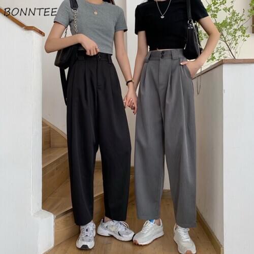 Straight Pants Women Korean Popular Simple Chic All-match Friends Trousers Black High Waist Vintage Soft Summer Womens Pant New