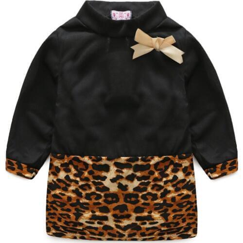 Spring Autumn baby dress girls blouse dress kids fashion dress Children long sleeve vestidos leopard print hip 3 to 9 yrs