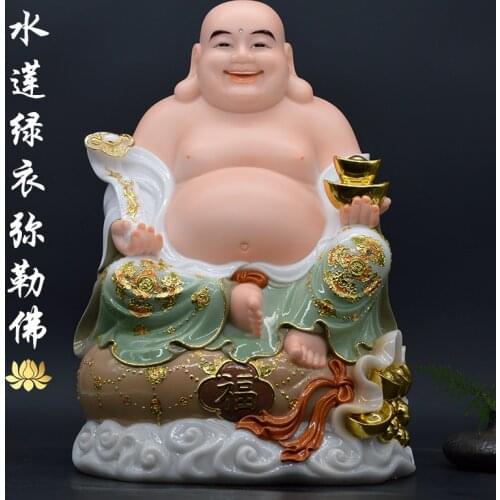 2021 high grade Buddha statue Asia Home store company Shrine GOOD LUCK RUYI God of wealth Maitreya Buddha jade gilding Sculpture
