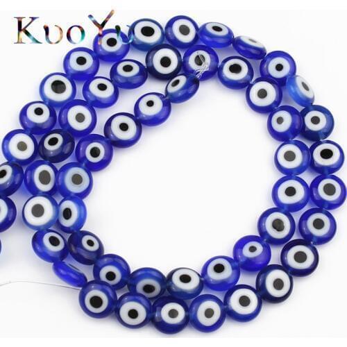 Royal Blue Evil Eye Lampwork Glazed Glass Beads Flat Round Shape For Jewelry Making 6/8/10mm 15" DIY Charm Bracelets Accessories