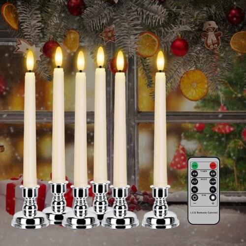LED Electronic Candle With Timer Remote And Candlestick Fake Candle 3D Flameless Flicker New Year Decorative Table Candles Ivory