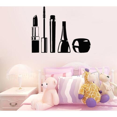 High Quality Beauty Salon Cosmetics Wall Stickers for living room Art Decals decoration Makeup Girl vinyl wallpaper home decor