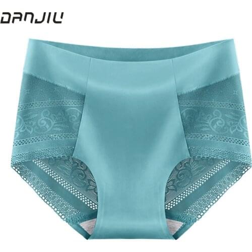Women Summer Ice Silk Sexy Lace Hollow Transparent Breathable Panties Middle Waist High Elasticity Thin Soft Underwear Breifs