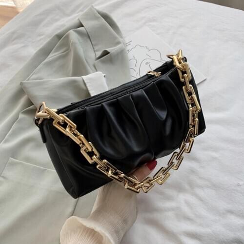 Retro Women Bags Thick Chain Leather Shoulder Bag Solid Color Purse For Women Vintage Hobo Bag Femal Bolsos Luxury Handbag