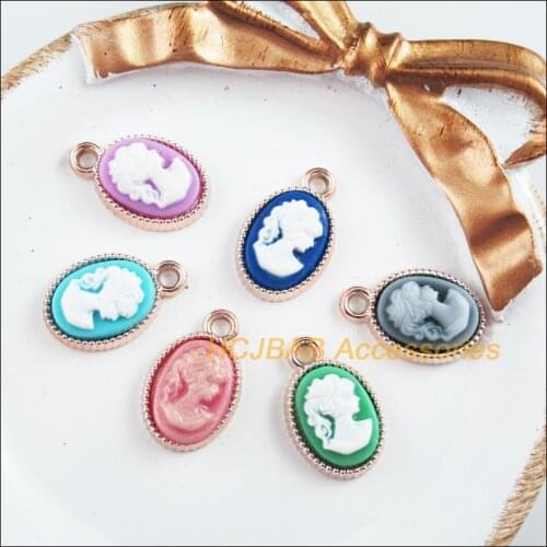 18 New Oval Charms KC Gold Color Retro Beauty Mixed Resin Pendants 12x21mm