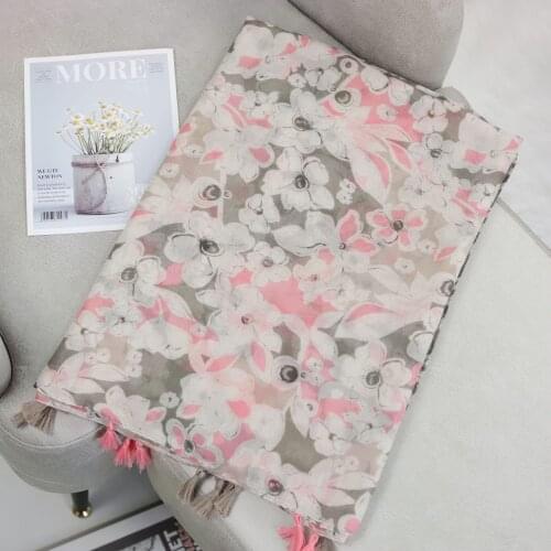 2021 Fashion Newest Floral Printed Pattern Cotton Tassel Scarf Shawls Wraps Hijabs 10pcs/lot